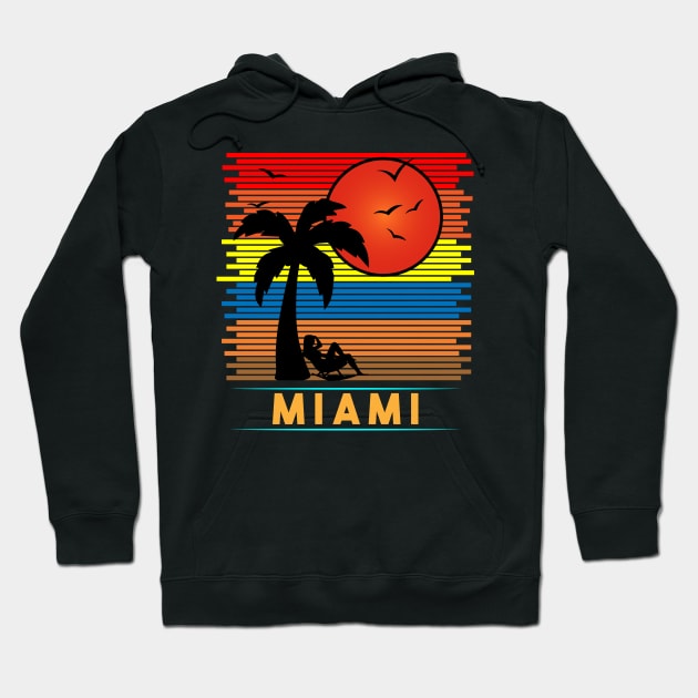 Retro Vintage Miami Beachside Sun Silhouette Hoodie by Brobocop